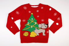 Adult Ugly Christmas Sweater - Dog Peeing Under Christmas Tree
