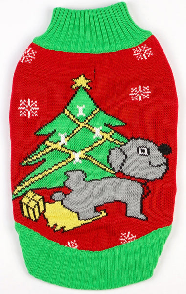 Dog Ugly Christmas Sweater Dog Peeing Under Christmas Tree
