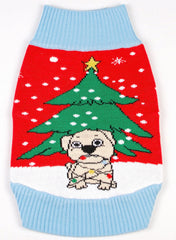 Dog Ugly Christmas Sweater - Dog Tangled with Christmas Lights
